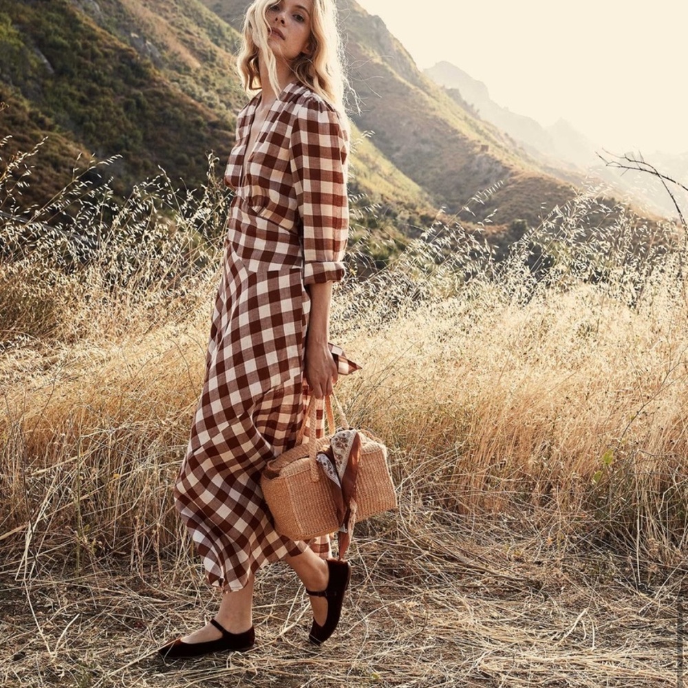 Doen Charleston Dress XS St Ouen Nutmeg Plaid NWOT